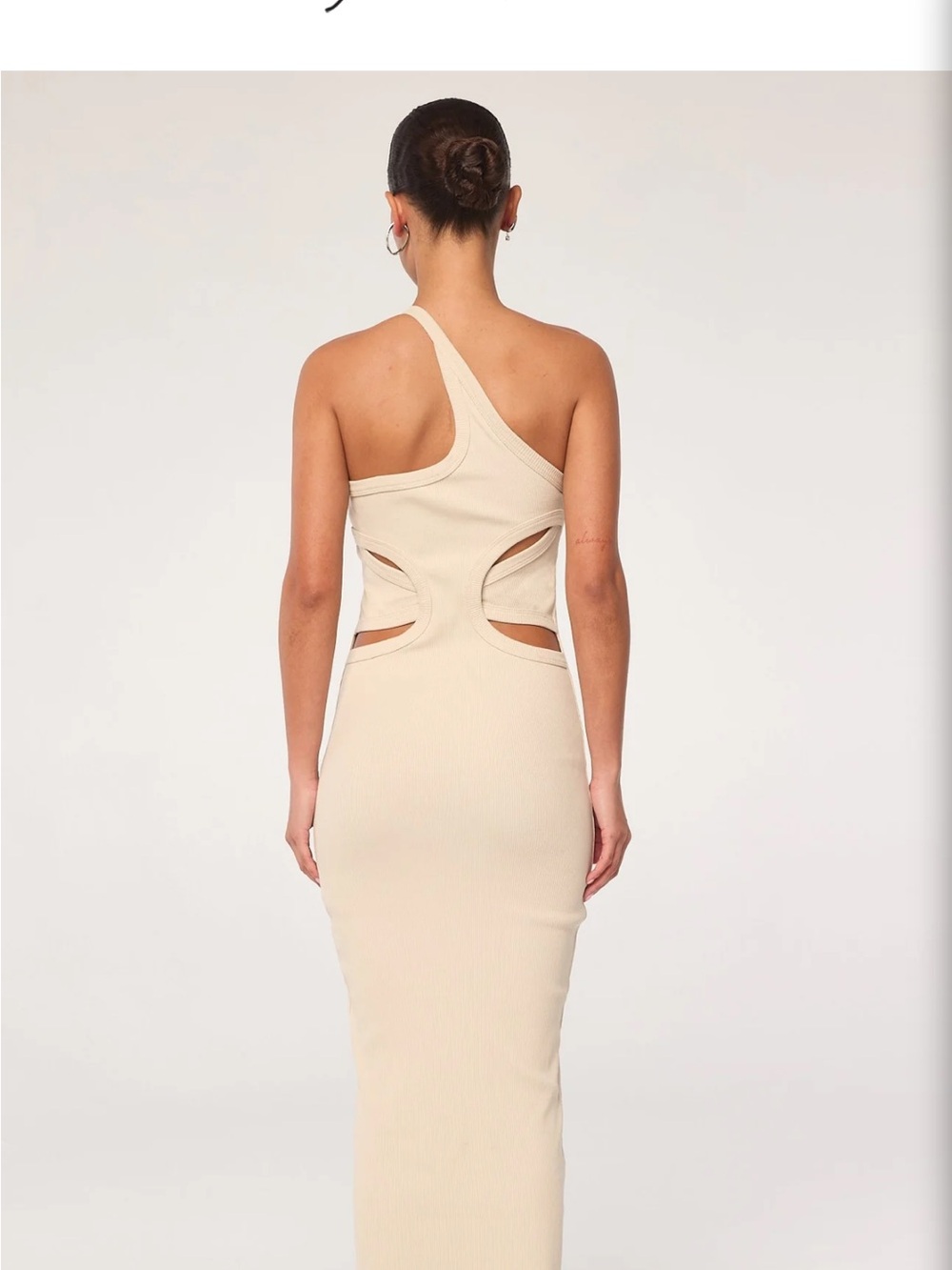 The Line by K One-Shoulder Cutout Ribbed Maxi Dress in Cream